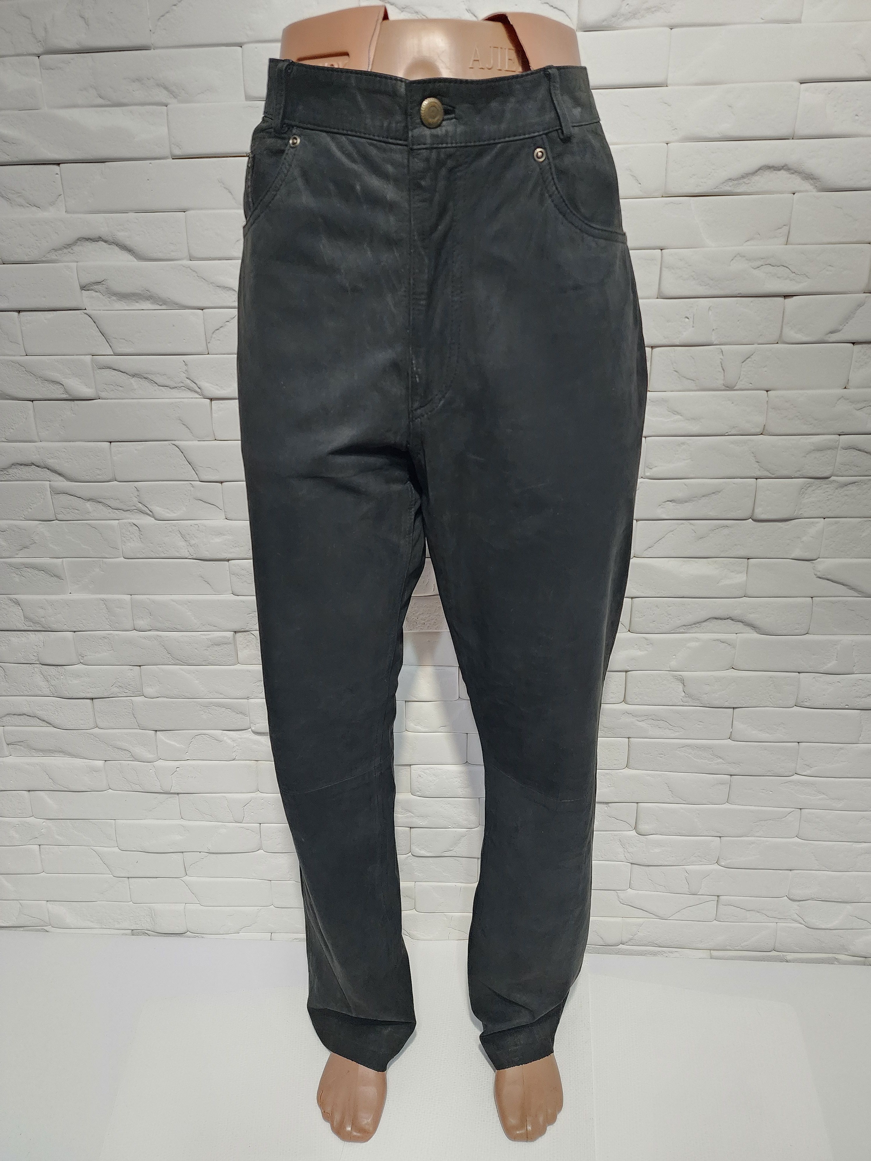 Genuine Leather Men's brown leather pants made of nubuck leather. Size US 34 / EU 50 - 2 Thumbnail