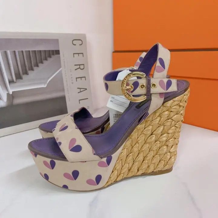 Louis Vuitton Louis Vuitton Purple Heeled Wedge Sandals 0079 Size US 6 / IT 36 - 1 Thumbnail