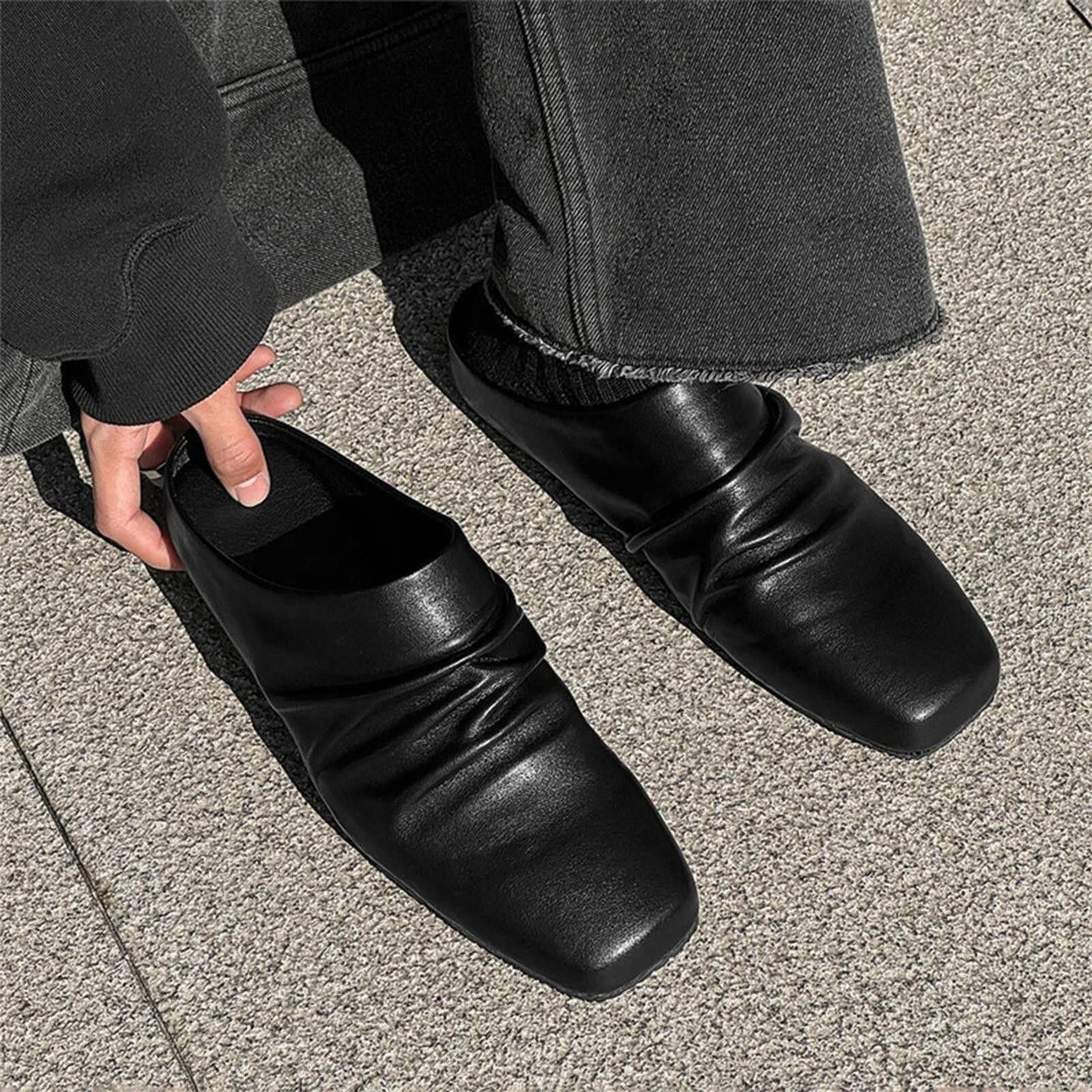 Pleated Leather Slip-On Mules