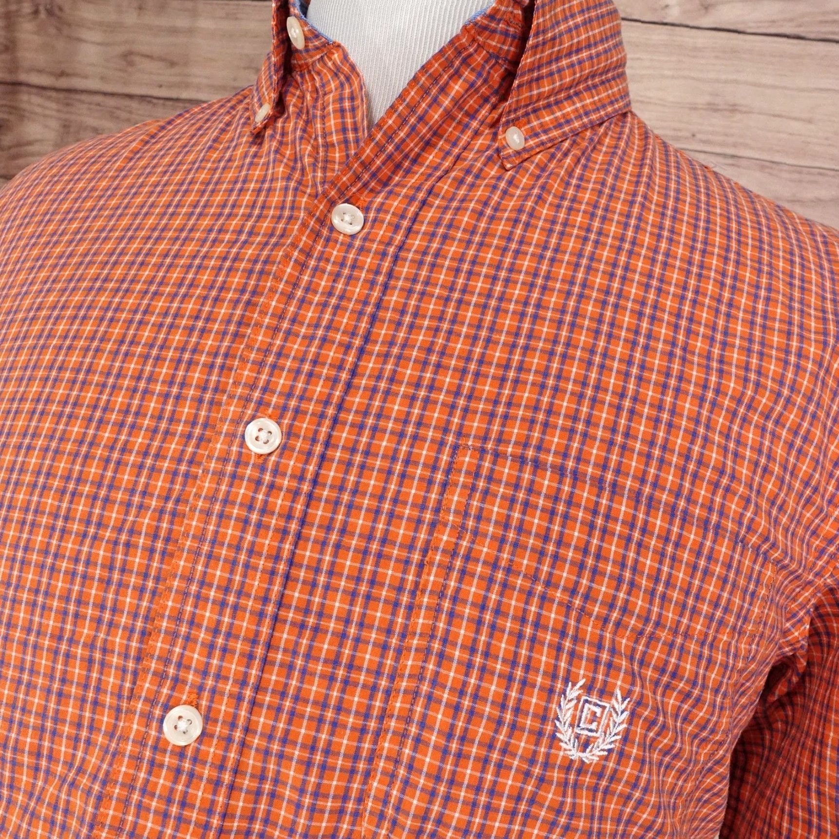 Chaps Chaps Shirt Mens M Orange Blue Plaid Button-Down Long Sleeve Easy Care Size US M / EU 48-50 / 2 - 2 Thumbnail