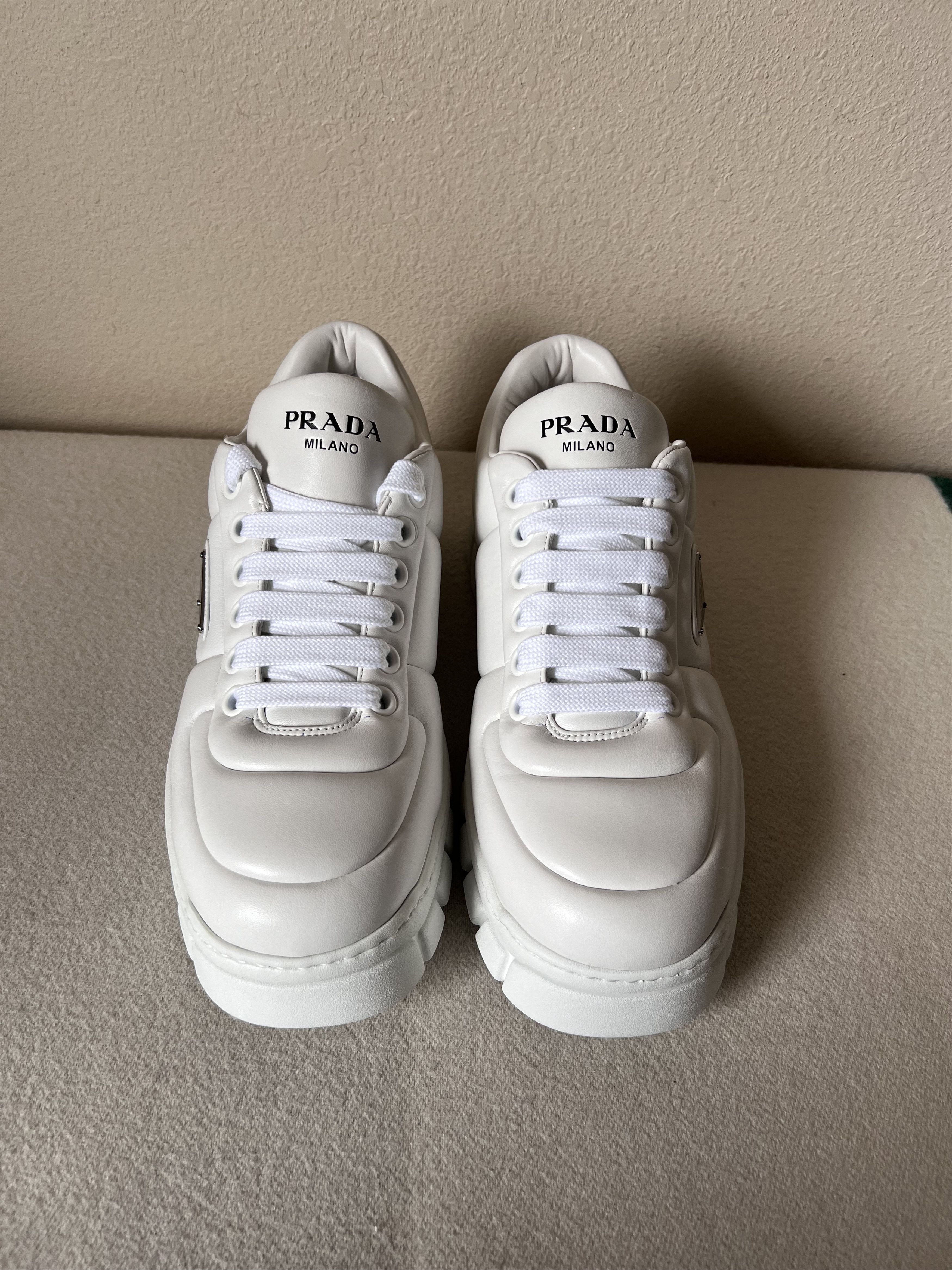 Prada Prada Padded Nappa Leather Sneakers in White Size US 12 / EU 45 - 4 Thumbnail