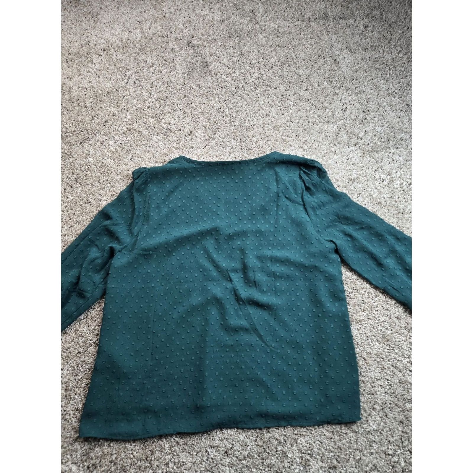 J.Crew J.Crew Blouse Womens L Green V Neck Long Sleeve Textured Polka Dot Top Size L / US 10 / IT 46 - 5 Thumbnail