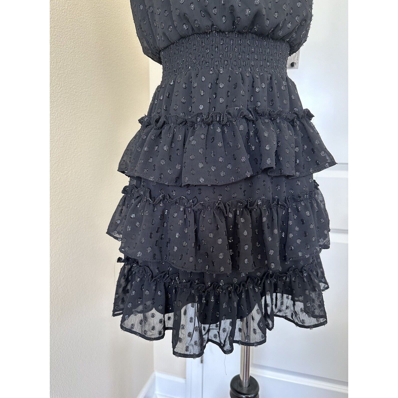 Other Black Smocked Neck Ruffle Tiered Mini Dress 1. State NWT Size S / US 4 / IT 40 - 7 Thumbnail