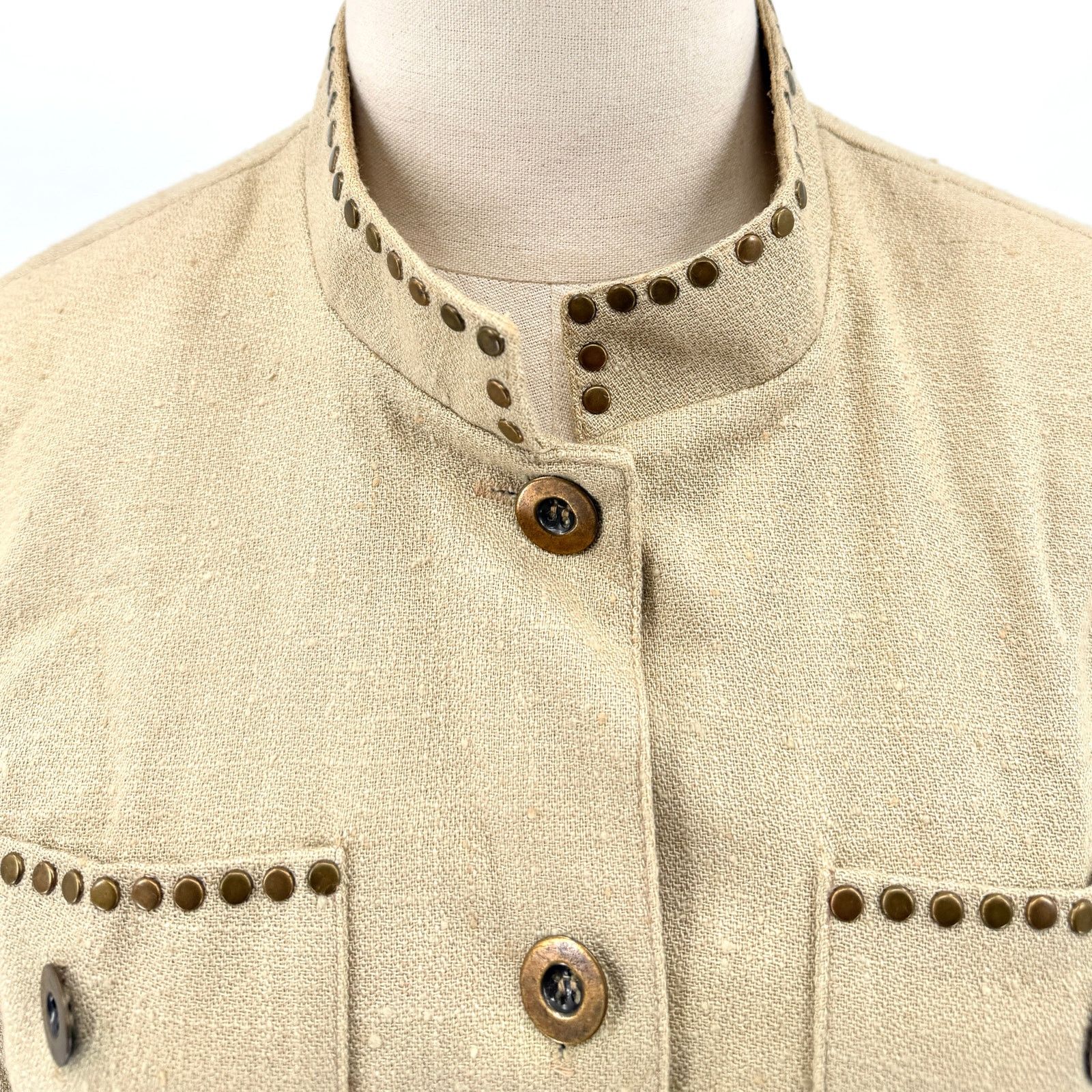 Double D Ranch Vintage 90s Khaki Copper Studded Safari Belted Jacket Size M / US 6-8 / IT 42-44 - 2 Thumbnail