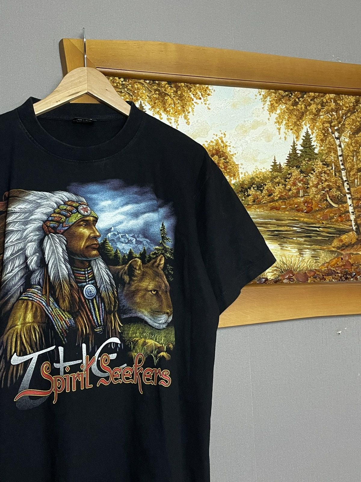 Band Tees × Vintage Vintage Cropped Native American Indian Double Sided T-shirt Size US L / EU 52-54 / 3 - 5 Thumbnail