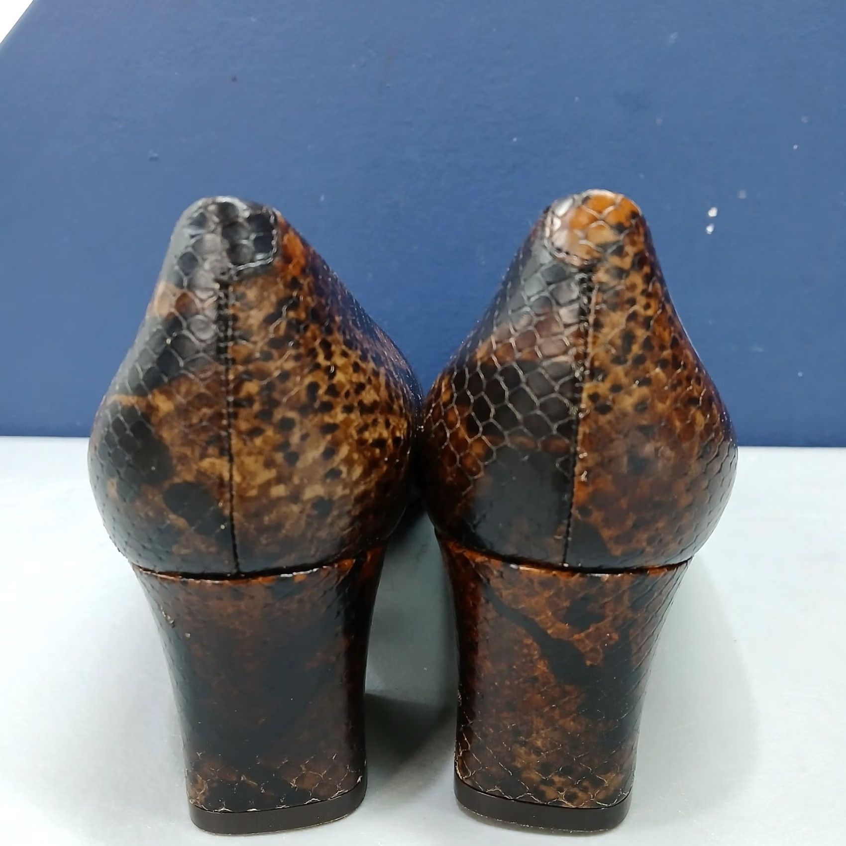 Kenzo VINTAGE Enzo Angiolini Pump Heels Women US 9.5M Brown Black Snakeskin Square Toe Size Womens 9.5 Shoes Size US 10 / IT 40 - 5 Thumbnail