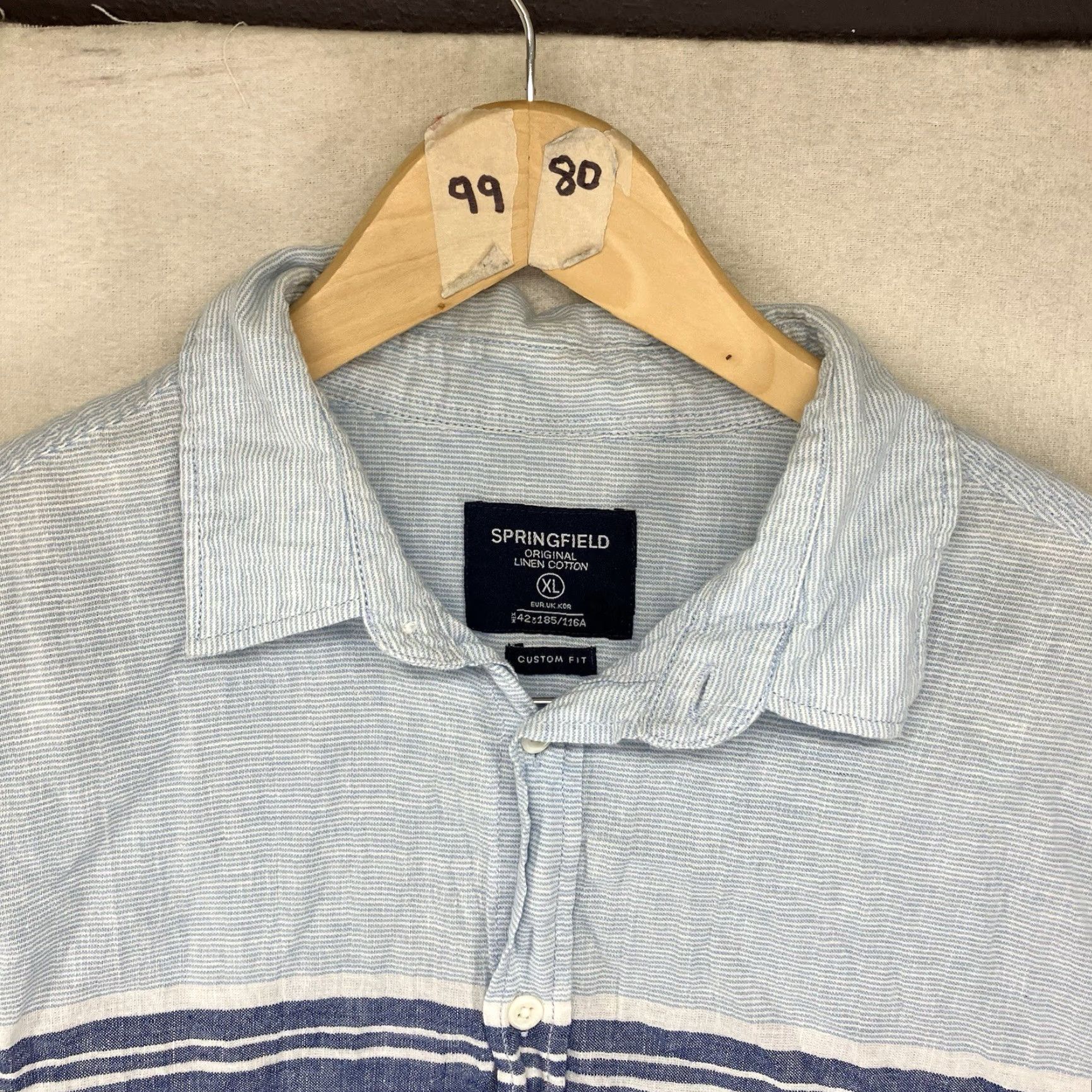 Springfield Mens All Linen Button Up Shirt XL Custom Fit Thin Lightweight Shades of Blue EUC Size US XL / EU 56 / 4 - 4 Thumbnail