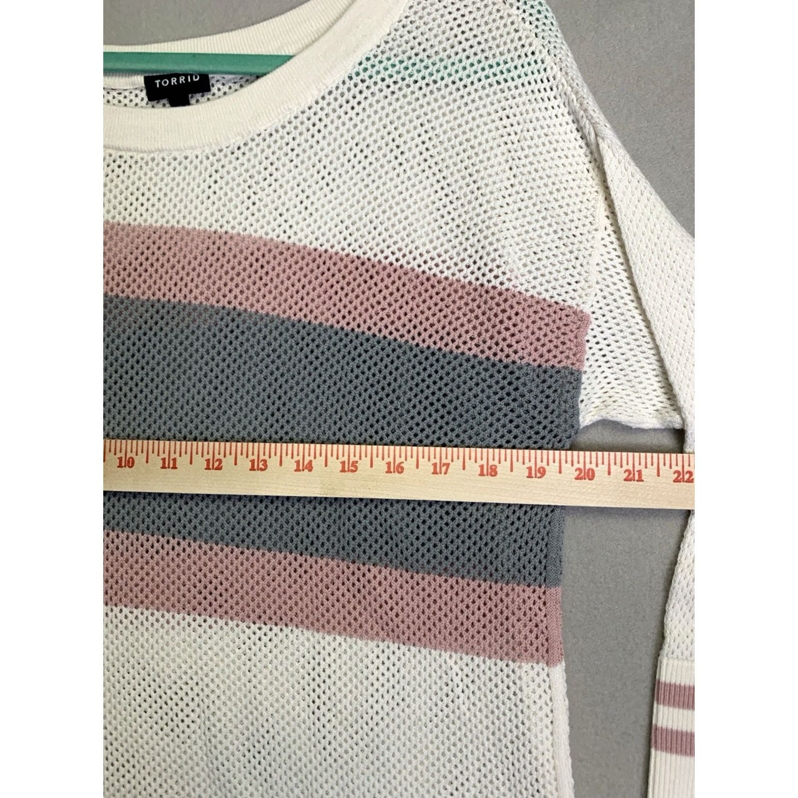 Torrid Torrid Sweater Womens 1X Long Sleeve White Pink Gray Striped Cotton Blend Knit Pullover Boat Neck Casual Plus Size Size XL / US 12-14 / IT 48-50 - 5 Thumbnail