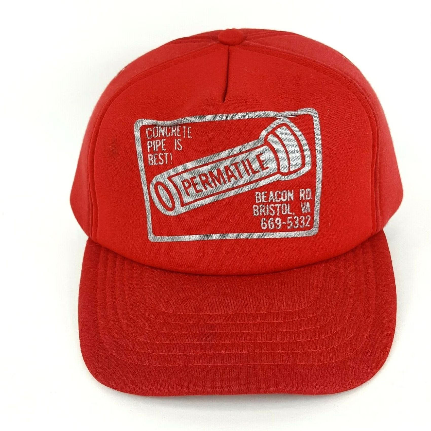 Vintage VINTAGE San Sun 80s Permatile Concrete Pipe Trucker Hat Foam Snapback Adjustable Retro Cap Hat Mens Red Size ONE SIZE - 2 Thumbnail