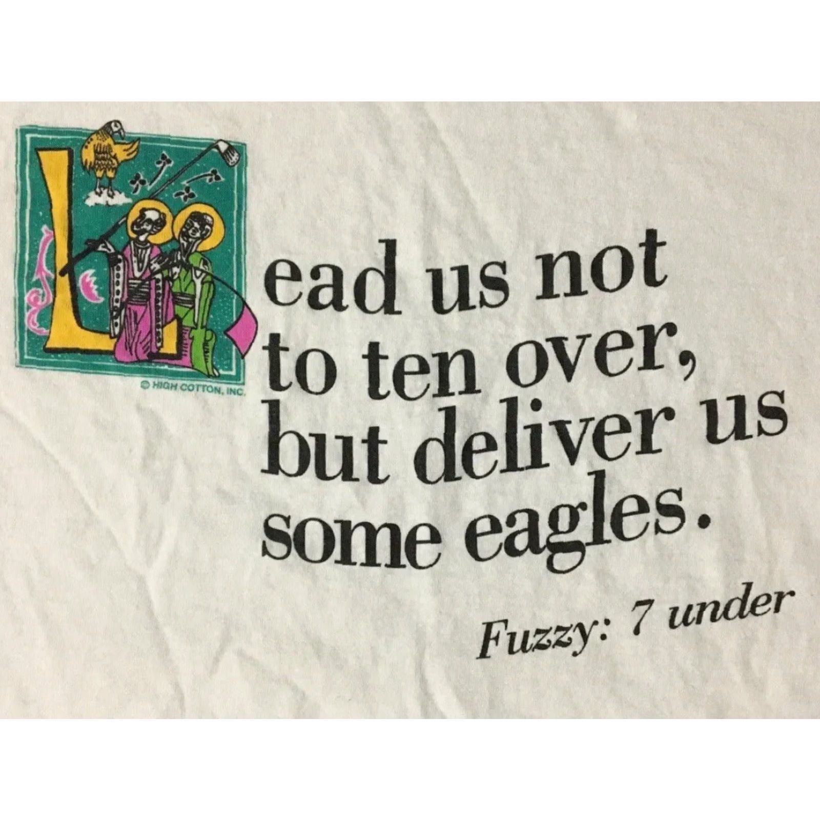 Vintage VINTAGE 90s Golf Lead Us Not To Ten Over Faded Shirt XL Funny Bible Verse God Grunge Shirt Mens XL White Tee Size US XL / EU 56 / 4 - 2 Thumbnail