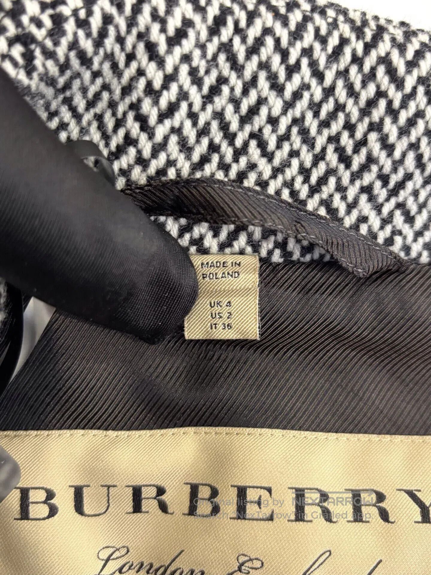 Burberry Burberry London Black White Houndstooth Wool Trench Coat. Size XXS / US 00 / IT 34 - 6 Thumbnail