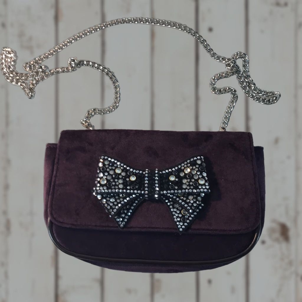 Venus VENUS Plum Velvet Small Shoulder Bag with Chain Strap and Rhinestones - Elegant Retro Design for Women Size ONE SIZE - 1 Thumbnail