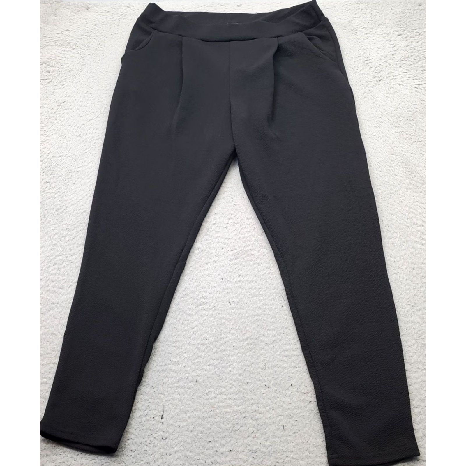 Boohoo Boohoo Pants Womens 12 Black Textured Pleat Front Stretch Elastic Waist Trouser Pants Size 34" / US 12 / IT 48 - 2 Thumbnail