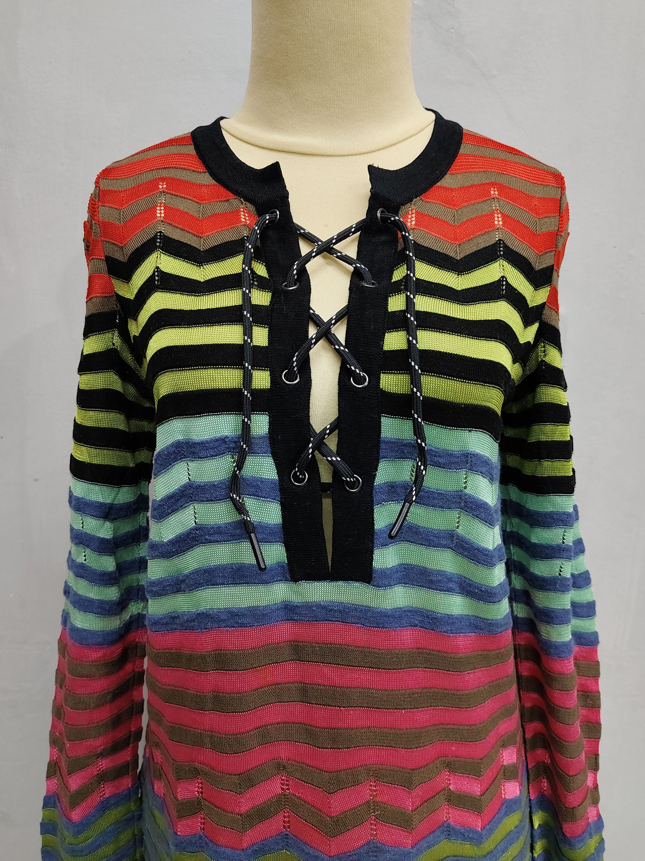 Missoni DOPE 🇮🇹 Missoni 🇮🇹 Laces Up Striped Multicolor Knitwear Size M / US 6-8 / IT 42-44 - 2 Thumbnail