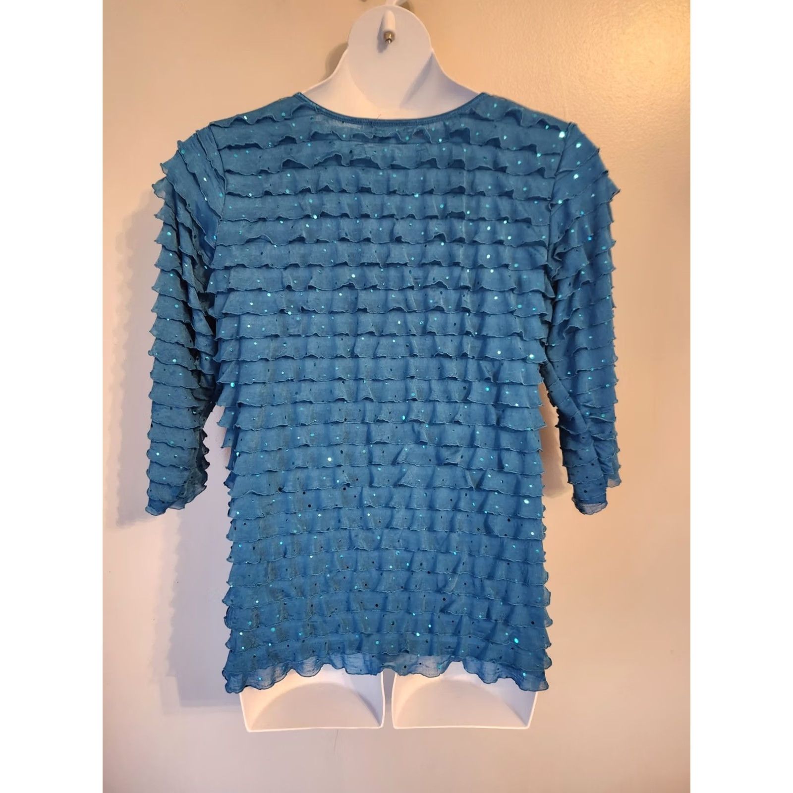 Element Elementz Woman Teal Layered Ruffle Sparkly Top Blouse 1X Bodysuit? Size XL / US 12-14 / IT 48-50 - 4 Thumbnail