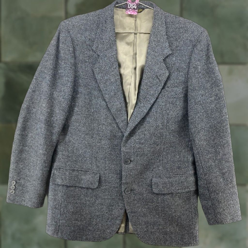 Vintage VINTAGE Nino Cerruti Suit Jacket Blue Wool Herringbone Business Classic Fit L Mens Size 42R - 1 Thumbnail