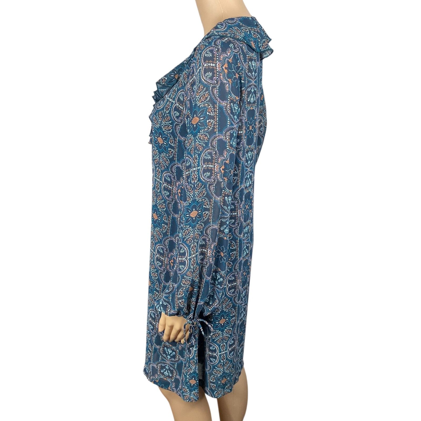 Neiman Marcus Suncoo Paris Teal Boho Ruffle Lace Up Shift Dress SZ XS Size XS / US 0-2 / IT 36-38 - 6 Thumbnail