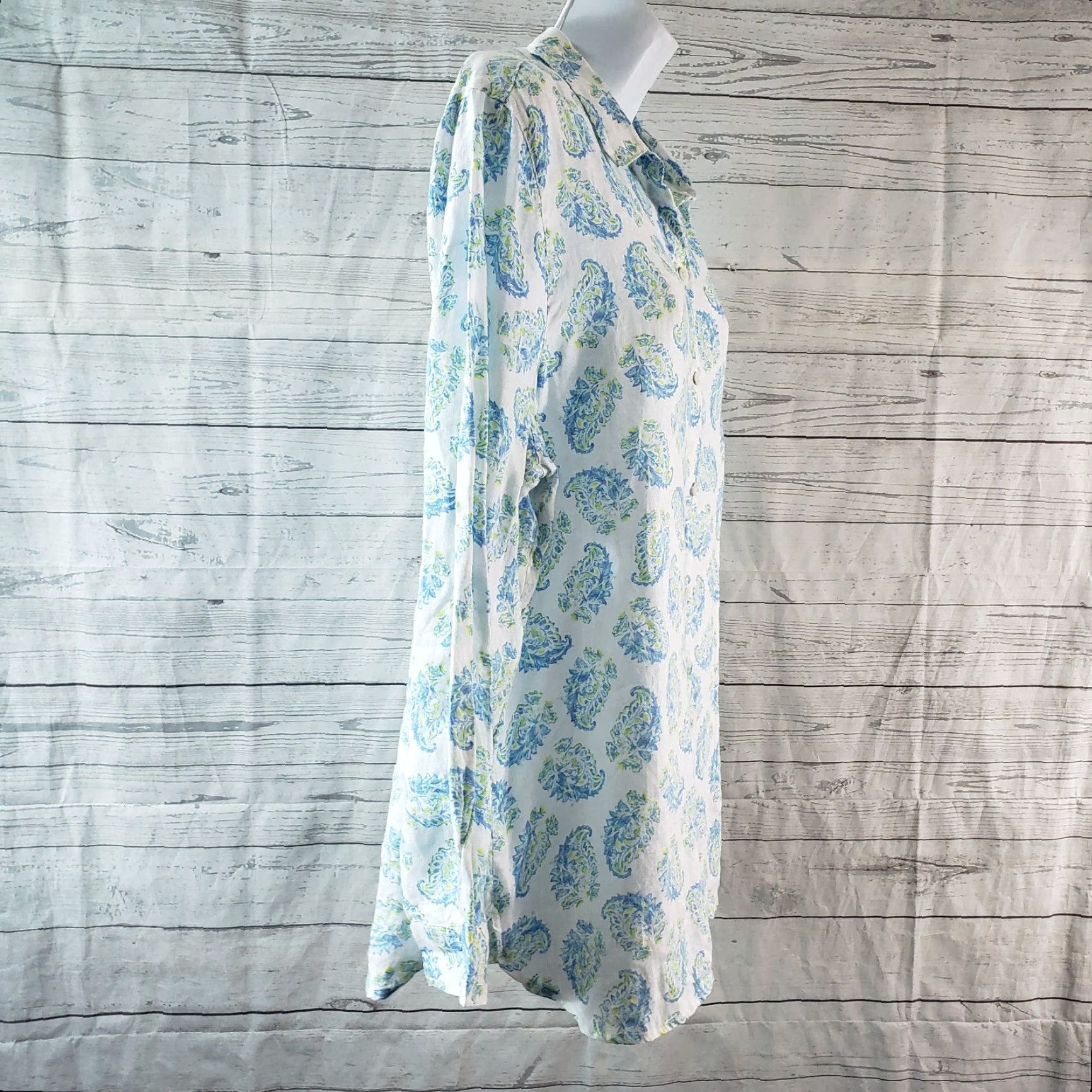 J. Jill J. Jill Love Linen Button-Front Shirt Womens Large White Long Sleeve Shirt Size L / US 10 / IT 46 - 3 Thumbnail