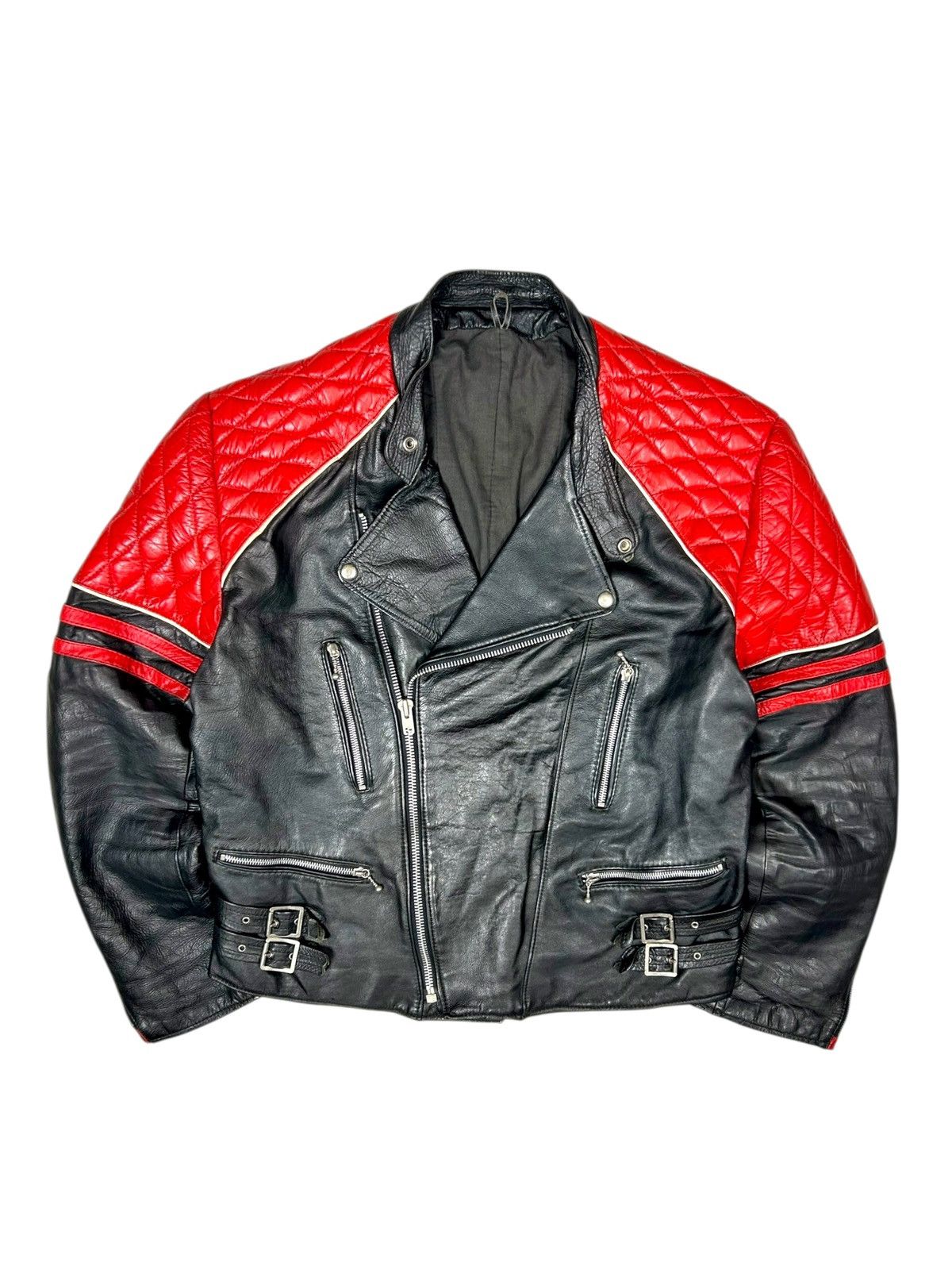 Genuine Leather Vintage 80s Retro Racing Biker Leather jacket Size US M / EU 48-50 / 2 - 1 Thumbnail