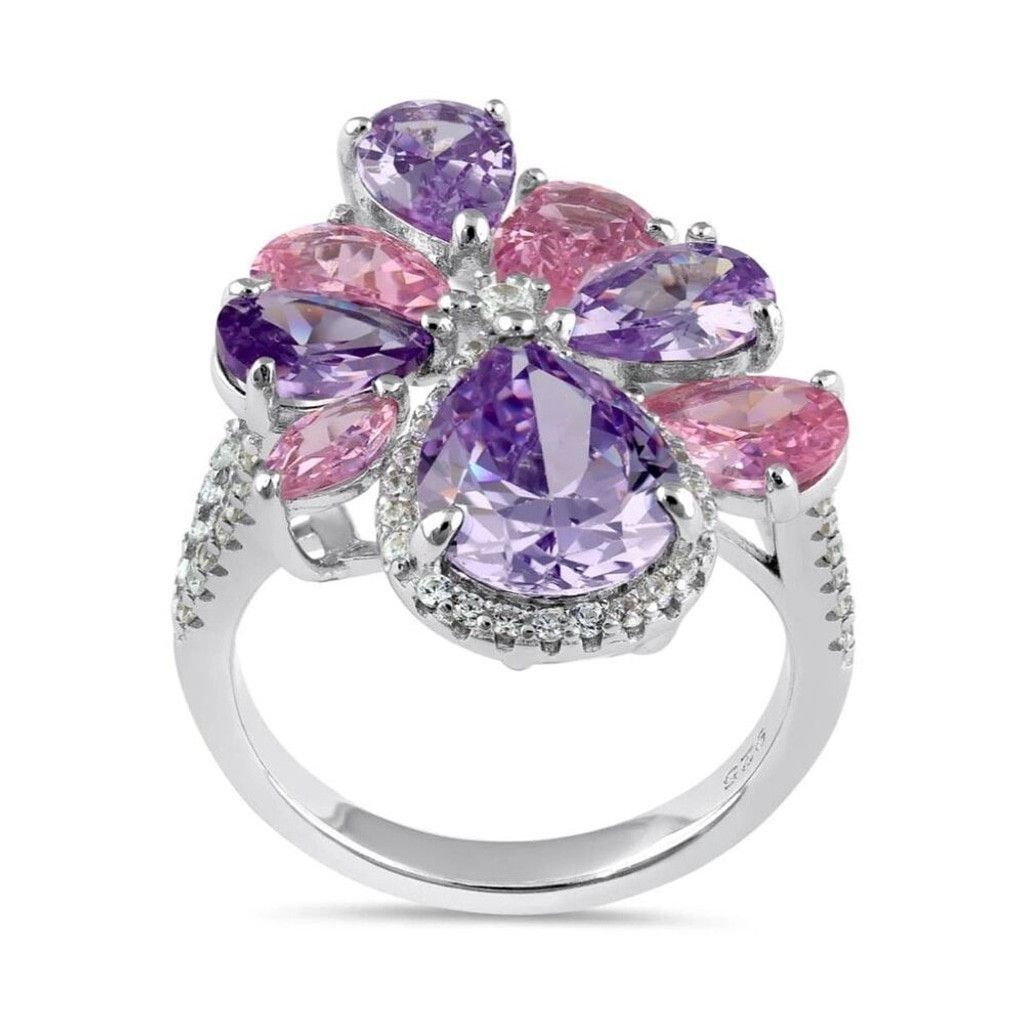 Other Sterling Silver Pink and Lavender CZ Cluster Ring Size 6 New Size ONE SIZE - 3 Thumbnail