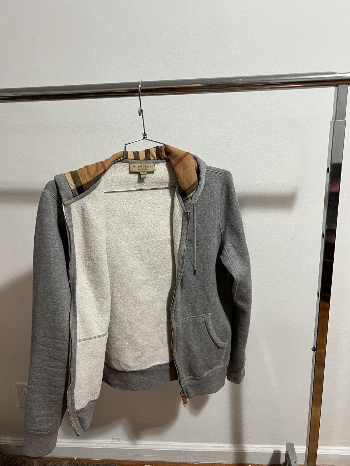 Burberry FORDSON GRAY COTTON BBOX LOGO ZIP CHECK HOODIE