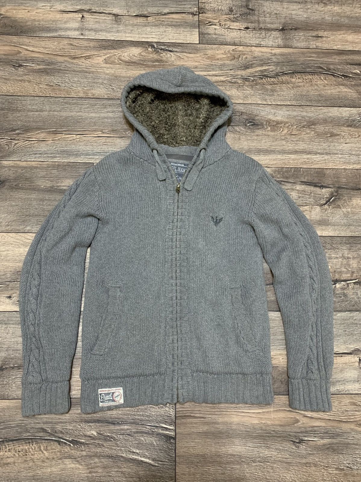 Diesel × Vintage Vintage Diesel Y2K Grey Knit Zip Hoodie Avant Garde Fur Hood Size US M / EU 48-50 / 2 - 1 Thumbnail