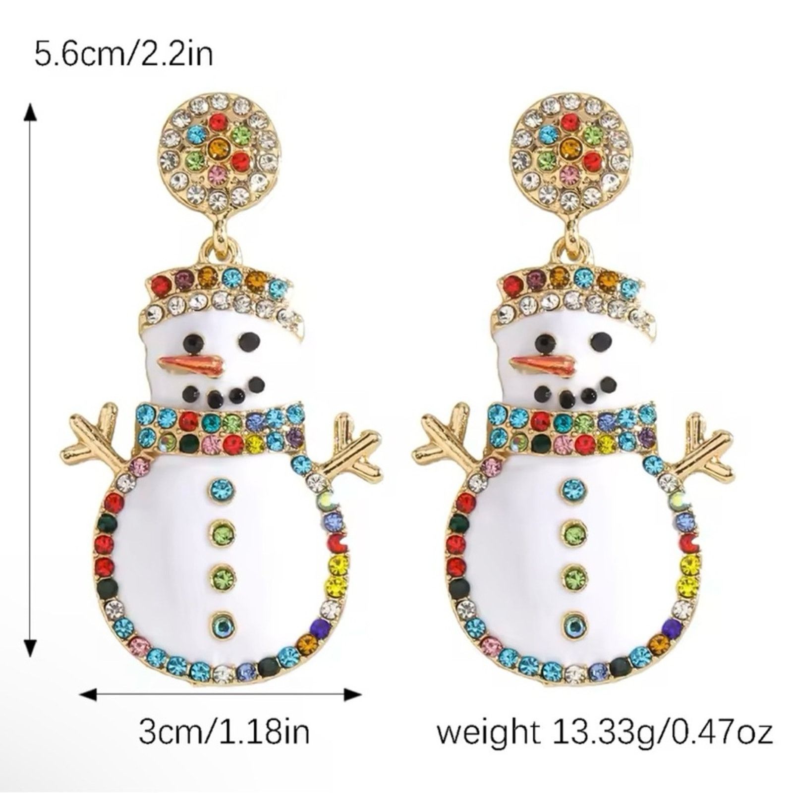 Other Christmas Cute Snowman Earrings,Enamel Rhinestone Cartoon Size ONE SIZE - 3 Thumbnail