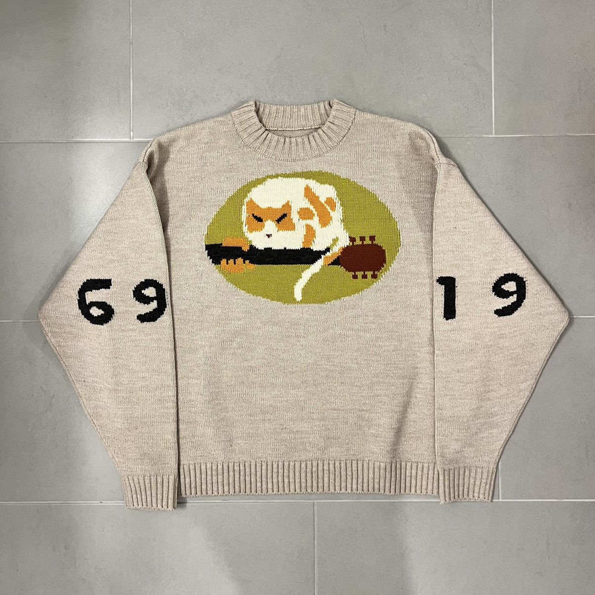 Image of Kapital 7G Wool Fat Cat On Legend Sweater in Beige, Men's (Size Small)