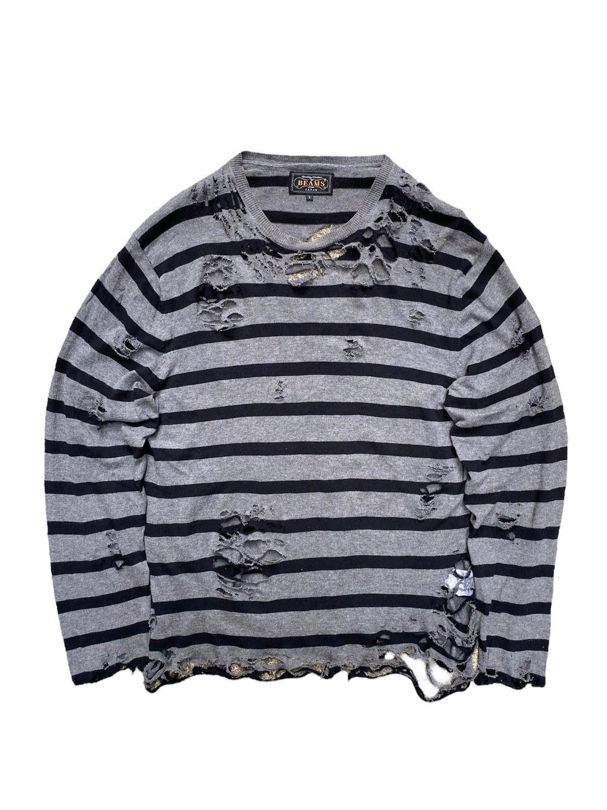 Image of 14Th Addiction x Beams Plus 90’S Beams Plus Distressed Grunge Kurt Cobain Style Sweater in Black/Gr