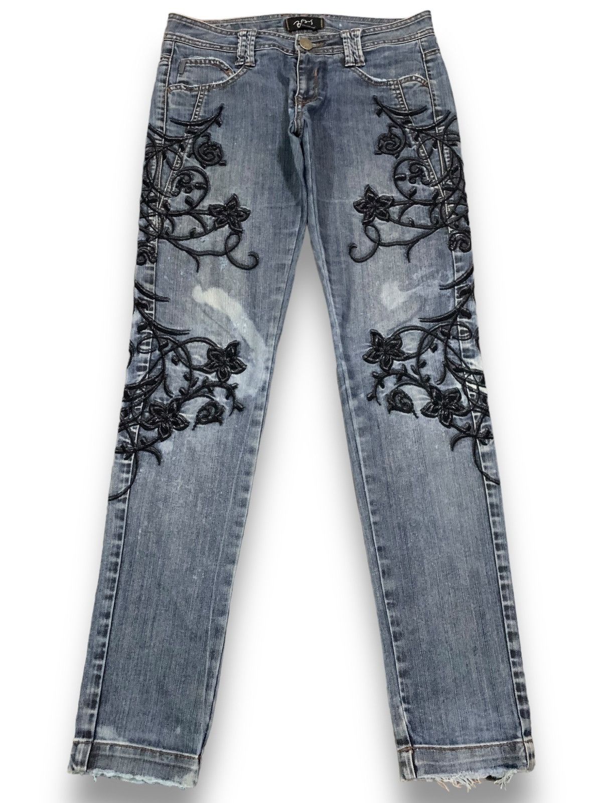 Bray Steve Alan Embroidered Acid Wash Low Rise Skinny Jeans