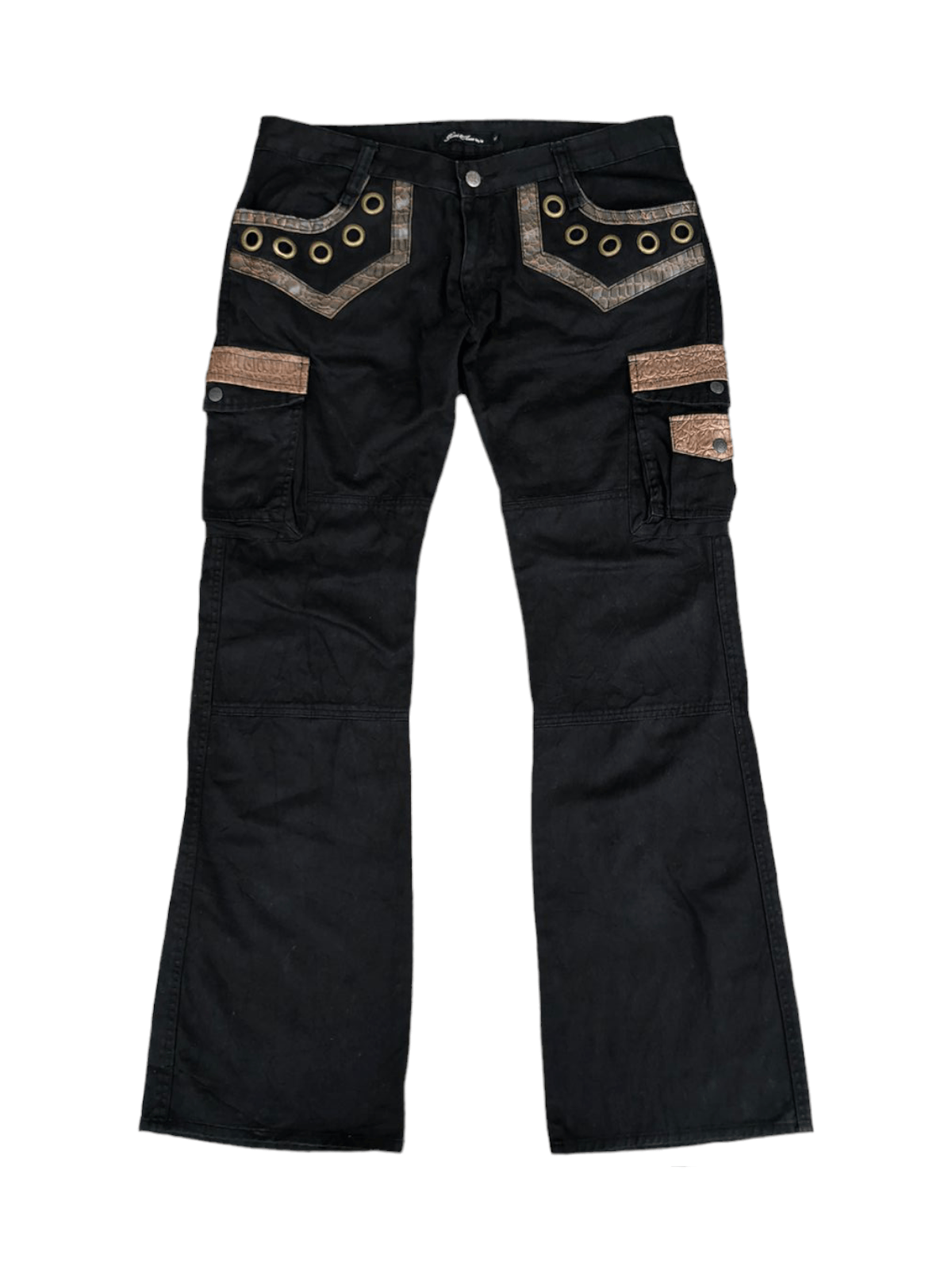 image of Avant Garde x Kmrii Root Three Croc Boot Cut Flare Cargo Pants in Black, Men's (Size 36)