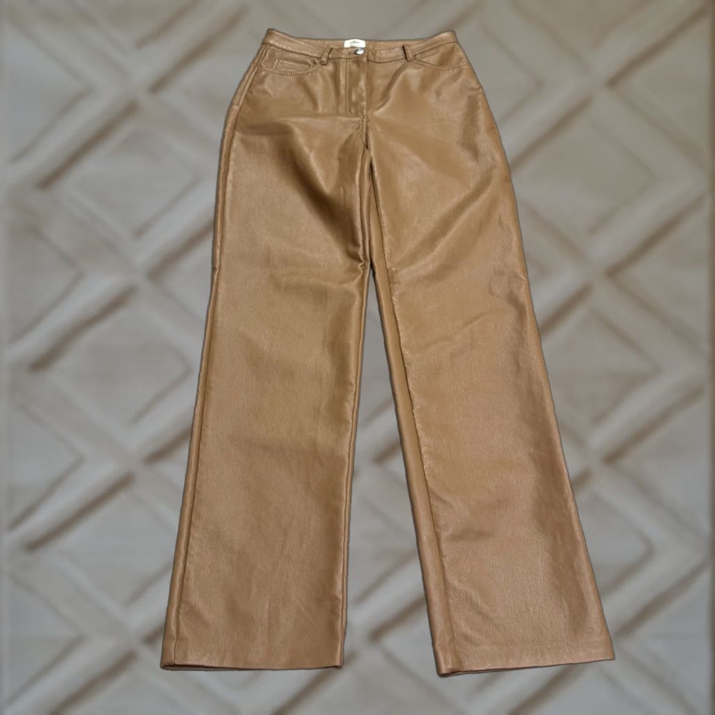 Vintage Wilfred Melina Faux Leather Straight Leg Trouser Pants Womens 4 Brown Size 27" / US 4 / IT 40 - 1 Thumbnail