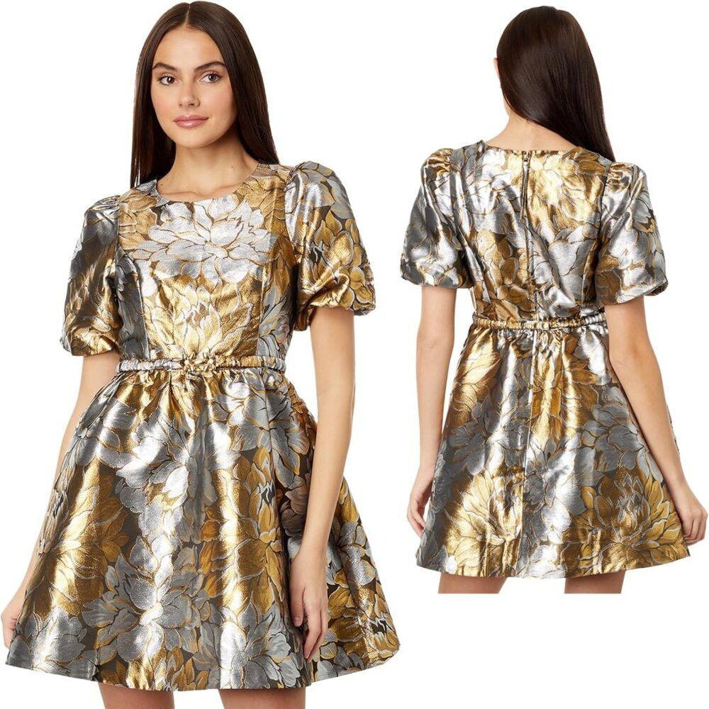 Lilly Pulitzer Lilly Pulitzer Priyanka Floral Metallic Puff Sleeve Dress S Size M / US 6-8 / IT 42-44 - 2 Thumbnail