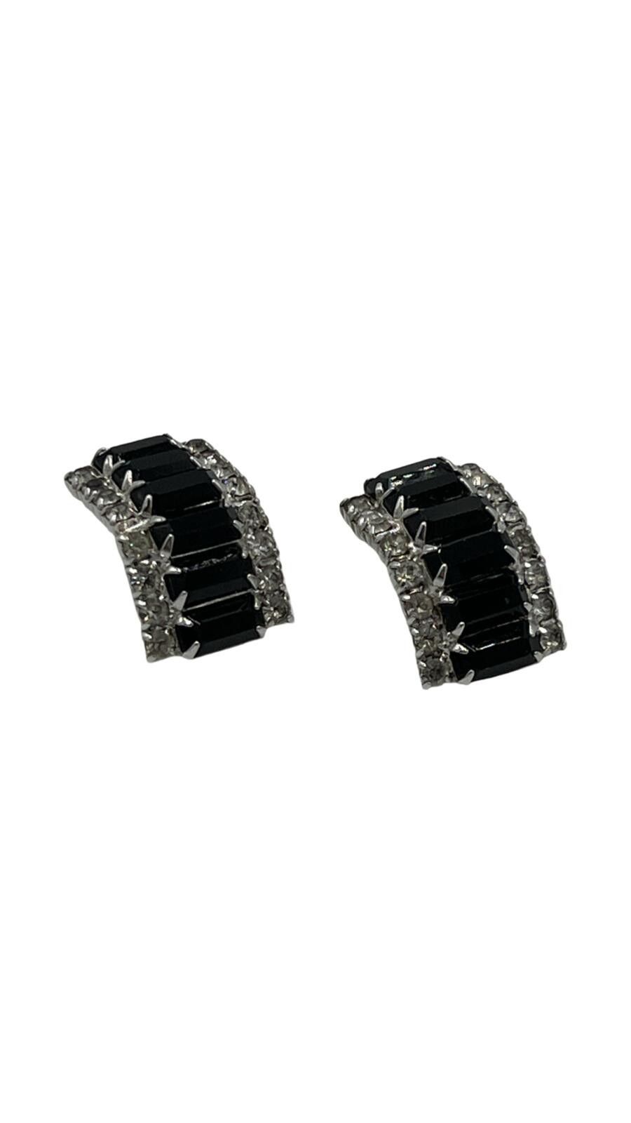 Stormy Kromer Kramer Black & White Rhinestone Arch Clip-On Earrings Size ONE SIZE - 4 Thumbnail
