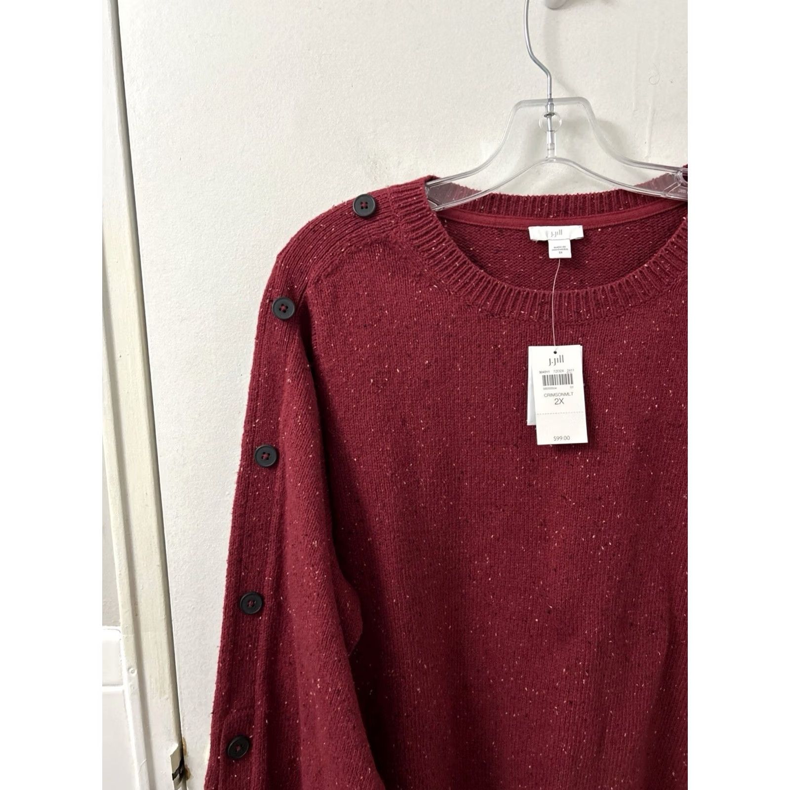 Vintage VINTAGE J Jill Sweater Womens 2X Red Tweed Knit Button Sleeve Cotton L/S NWT 9 MSRP Size XXL / US 16-18 / IT 52-54 - 4 Thumbnail