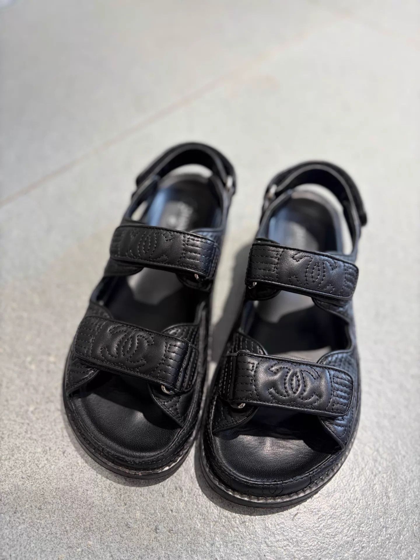 Chanel Chanel Black Embroidered CC Velcro Sandals 99 New 36 Size US 5.5 / IT 35.5 - 2 Thumbnail