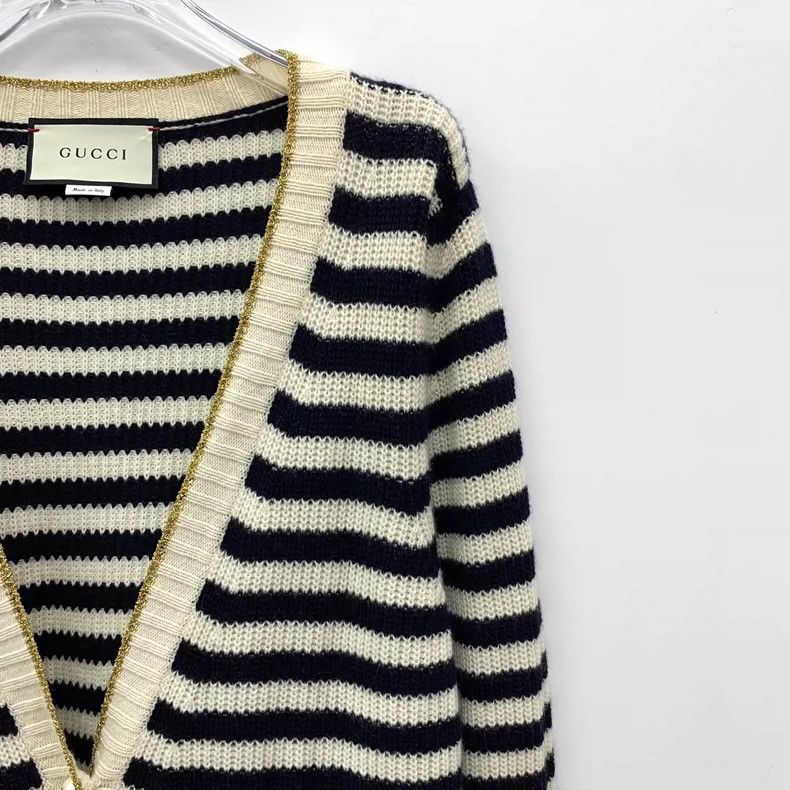 Gucci Gucci Color-blocked striped wool V-neck single-breasted lon Size M / US 6-8 / IT 42-44 - 3 Thumbnail