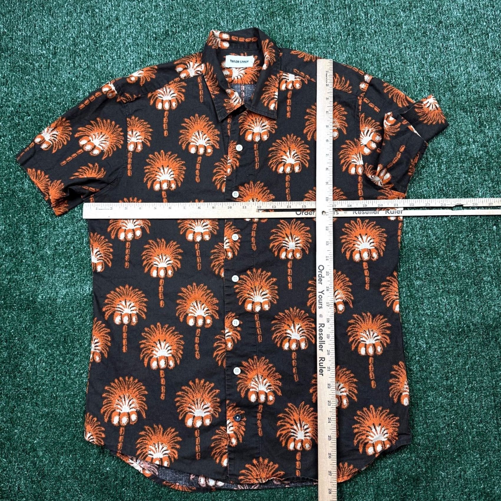 Taylor Stitch Taylor Stitch Hawthorne Mirage Palm Linen Short Sleeve Button Up Men’s 40 Orange Geometric Multicolor 40s Button-Up Collared Casual Size US 40 / EU 56 - 5 Thumbnail