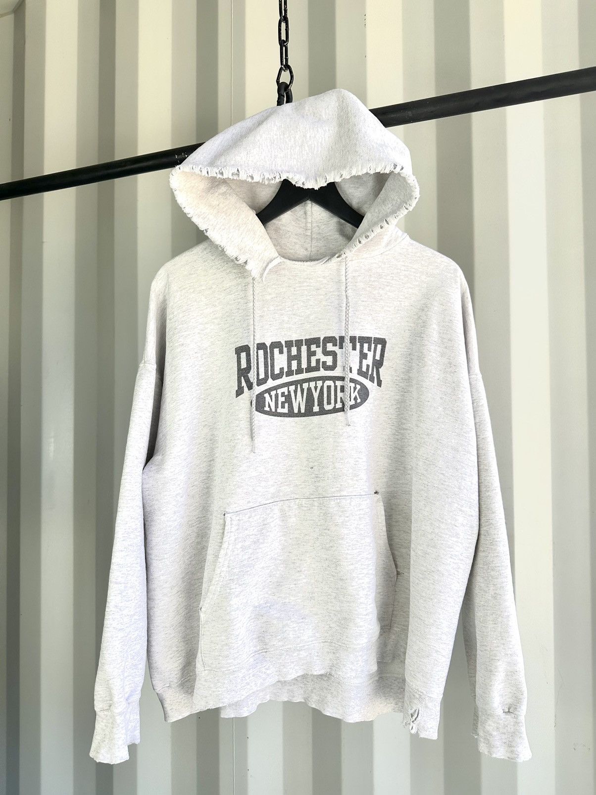 image of Vintage Thrashed Rochester New York Sweatshirt in Grey, Men's (Size XL)