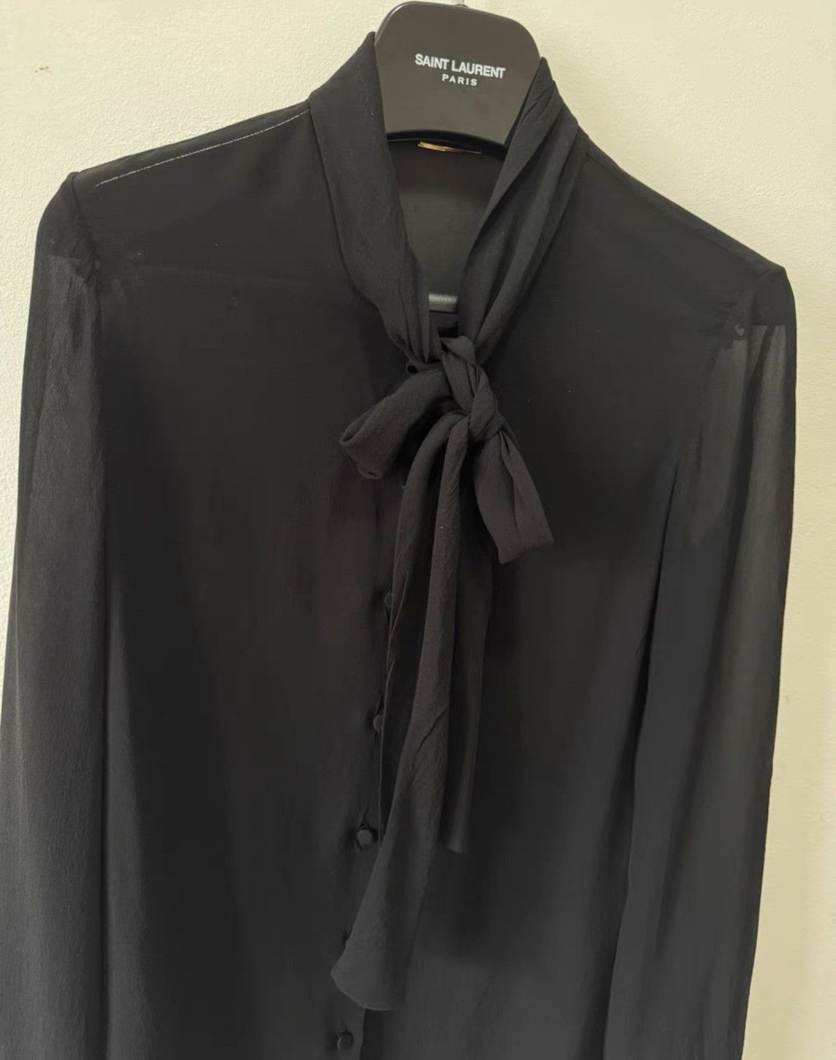 Saint Laurent Paris Saint Laurent (SLP) 16FW Silk "Black Knight" Bow Tie Shirt Size US S / EU 44-46 / 1 - 3 Thumbnail