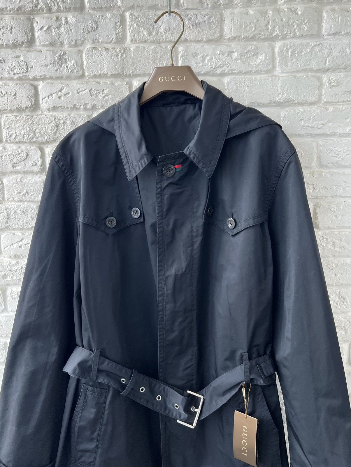 Gucci Gucci Black Belted Trench Coat Jacket Size US M / EU 48-50 / 2 - 2 Thumbnail