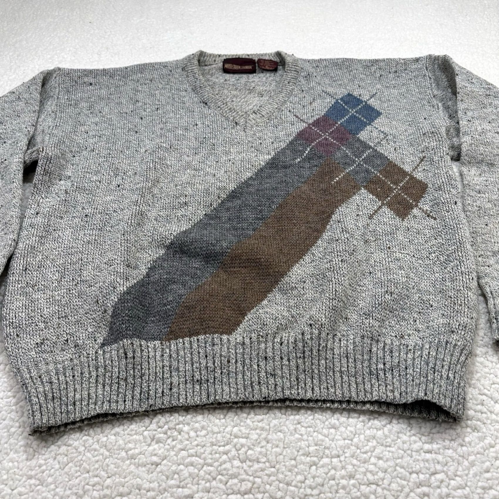 Vintage VINTAGE Moss Creek Trader Mens XL Wool Blend Argyle V-Neck Sweater Grey Pullover Size US XL / EU 56 / 4 - 2 Thumbnail