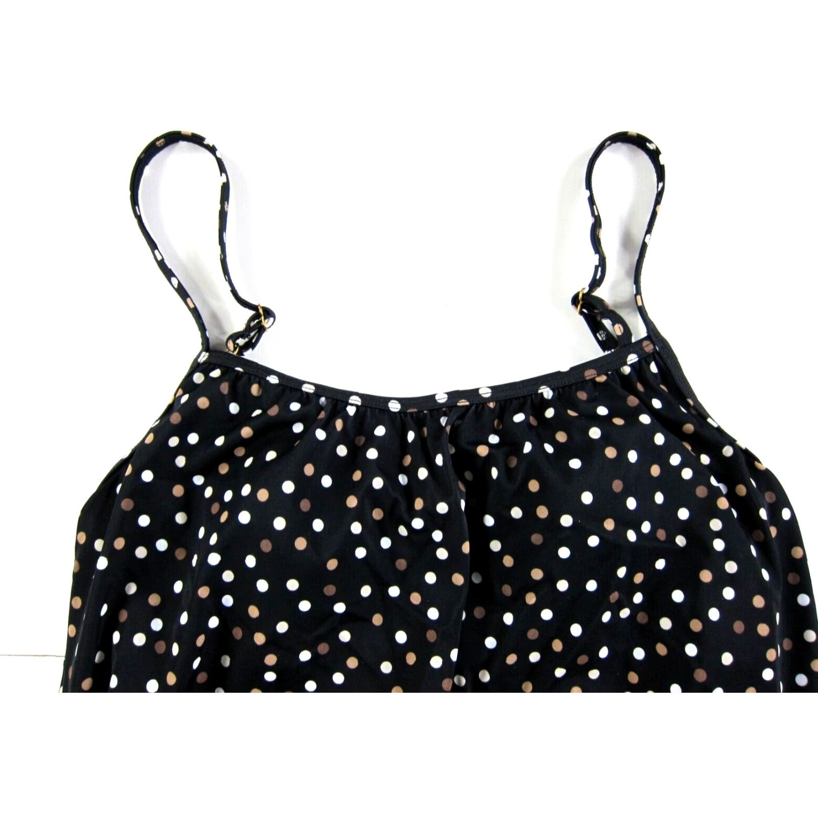 Vintage ROXANNE Black Brown White Polka Dot Built In Bra Swim Tankini Top Women 12/36C Size XL / US 12-14 / IT 48-50 - 4 Thumbnail