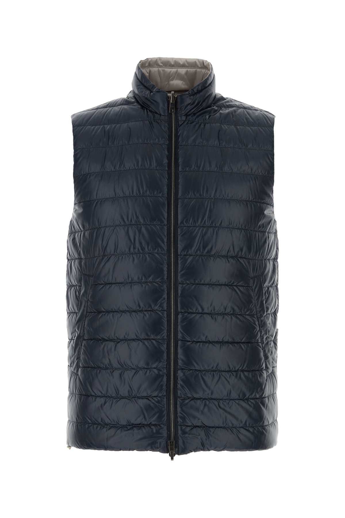 image of Herno Dark Blue Nylon Reversible Sleeveless Down Jacket, Men's (Size XL)