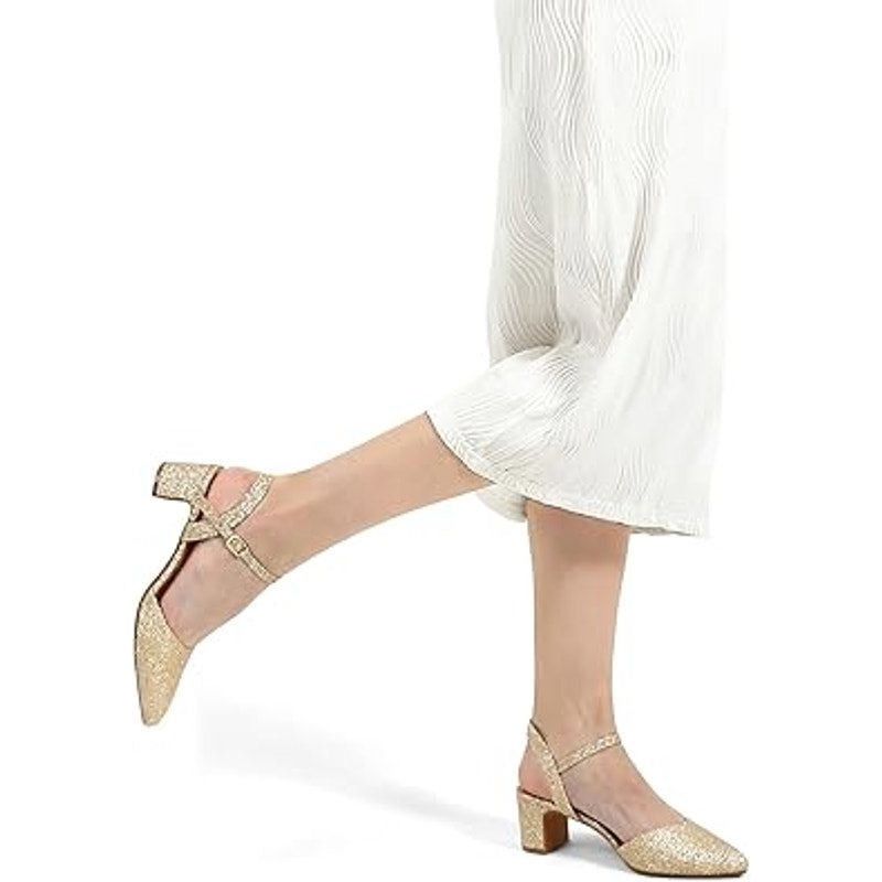 Other Mysoft Women's 10 Gold Glitter Pointy Toe Block Heel Shoes Size US 10 / IT 40 - 5 Thumbnail