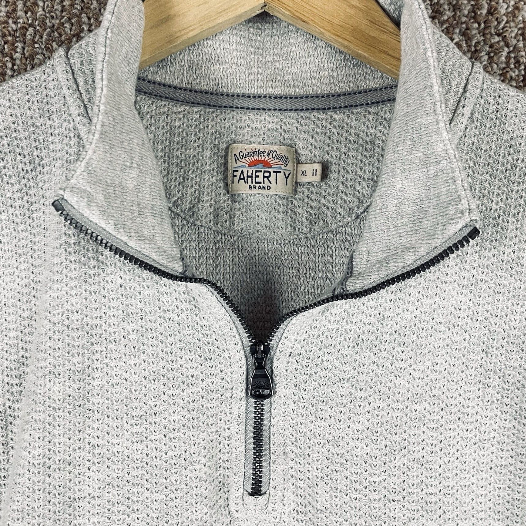 Faherty Faherty Knit 1/4 Zip Sweater XL Gray Cotton Outdoor Pullover Men Regular Knit Style Zipper Logo Casual Size US XL / EU 56 / 4 - 6 Thumbnail