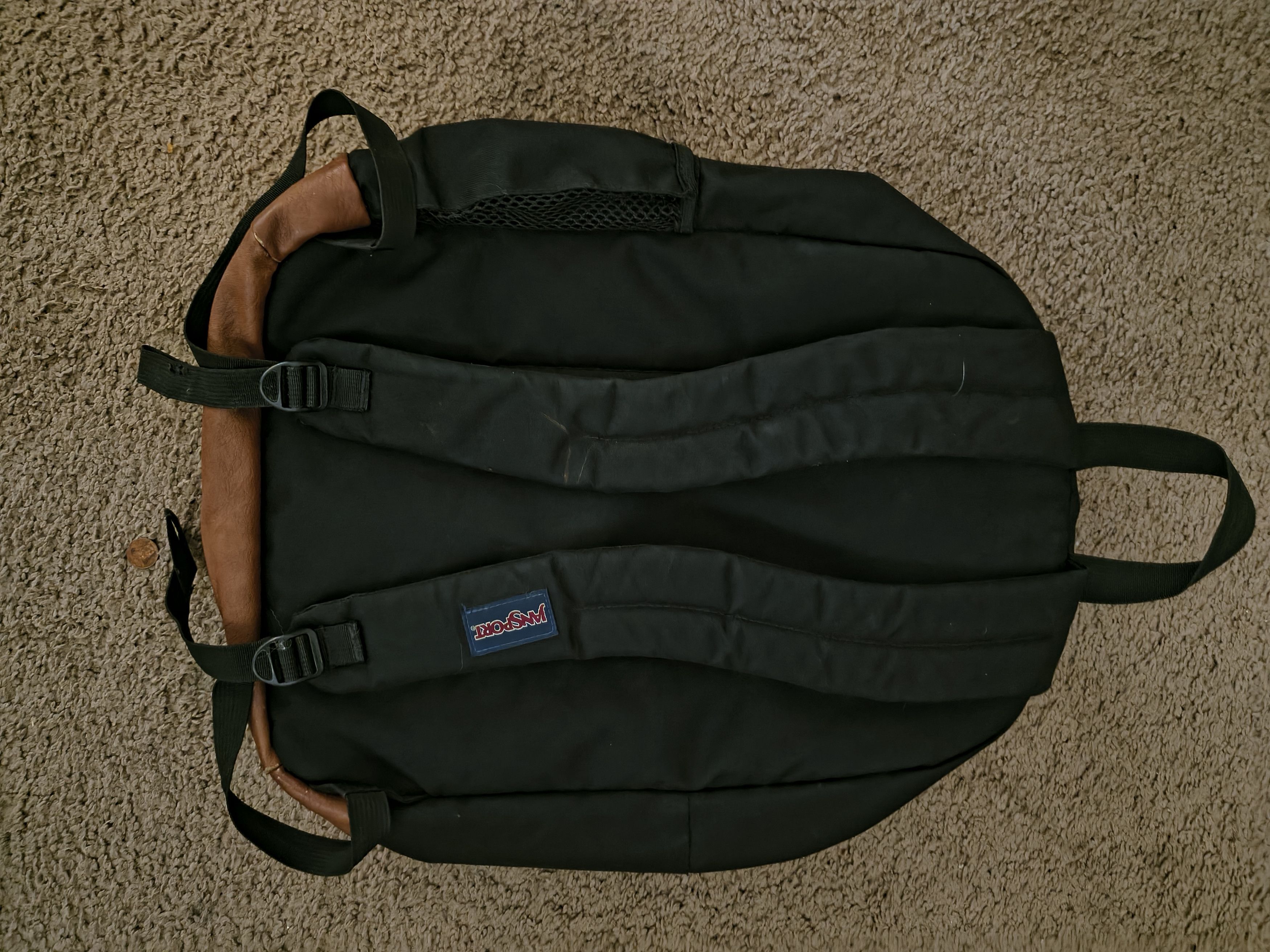 Jansport Black JanSport backpack W/ eather bottom like new condition Size ONE SIZE - 3 Thumbnail