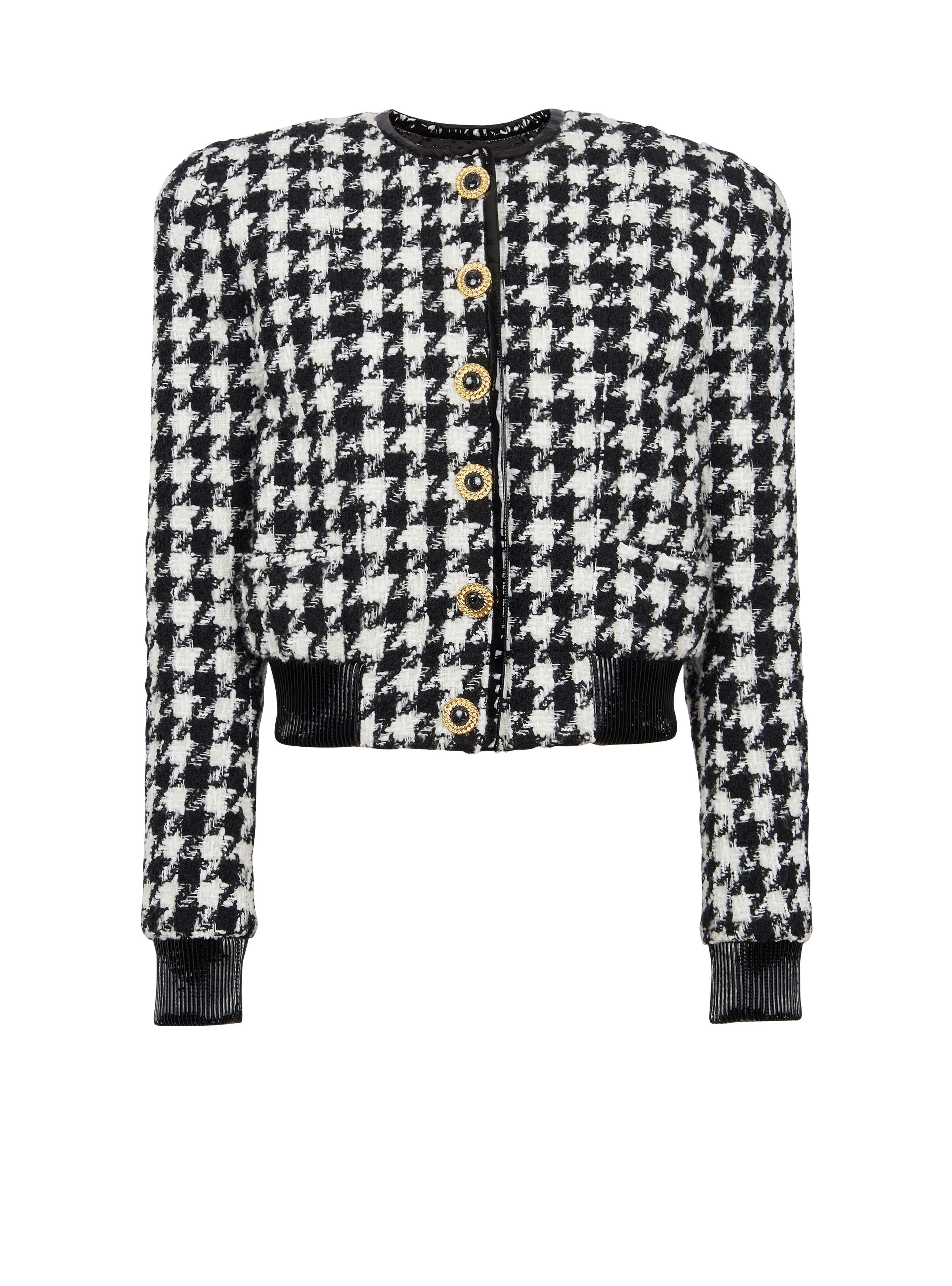o1s1wg110825 Houndstooth Tweed Jacket in Black/White