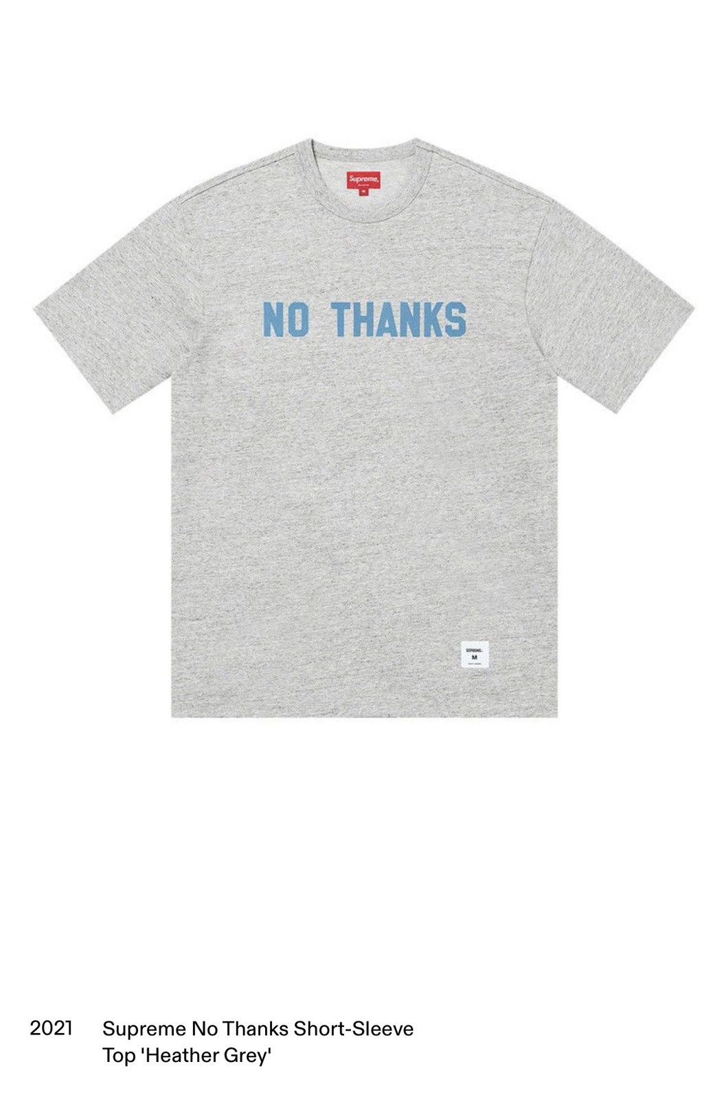 Supreme Supreme “No Thanks” Short Sleeve XL Top - Heather Grey Size US XL / EU 56 / 4 - 1 Thumbnail