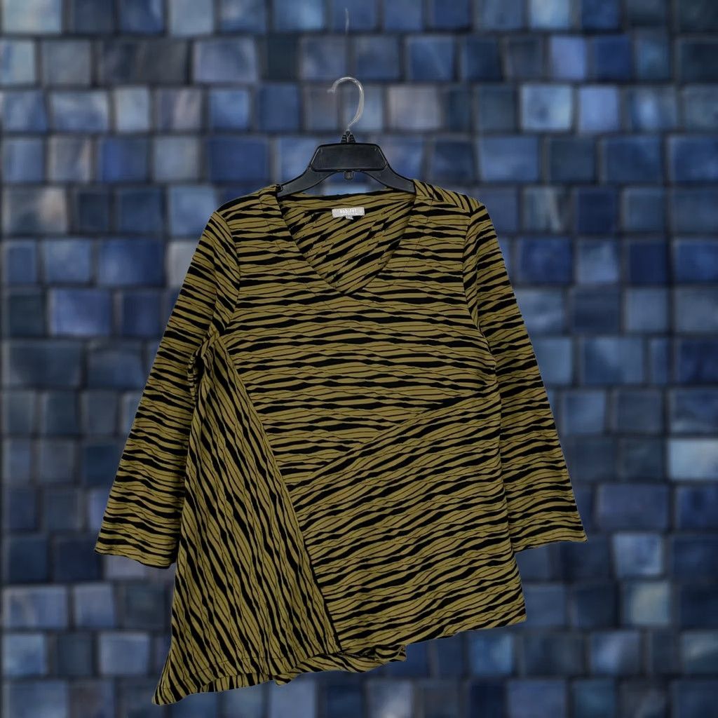 Habitat Habitat Tunic Shirt Womens Small Green Black Asymmetrical Hem Top Lagenlook Art Bohemian Shirt Size S / US 4 / IT 40 - 1 Thumbnail
